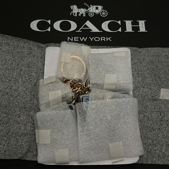 Coach Butterfly Cluster Bag Charm Denim c8224 Blue Leather Grommet FOB Keychain - Picture 3 of 6